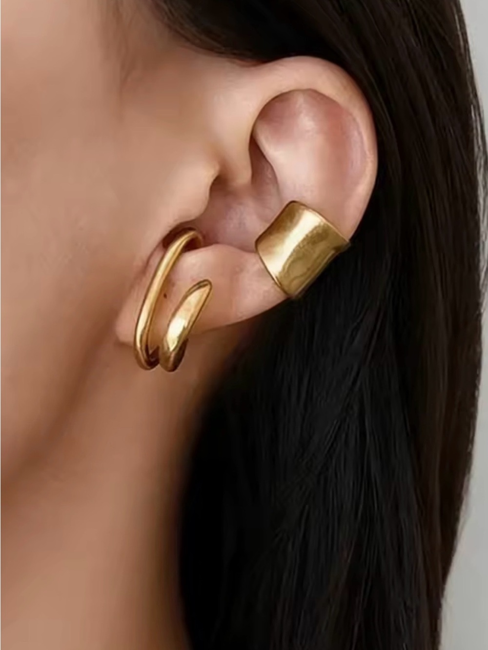 ✨New Gold Double Hoop & Cuff Ear cuffs Set - Women's Fashion Jewelry earrings